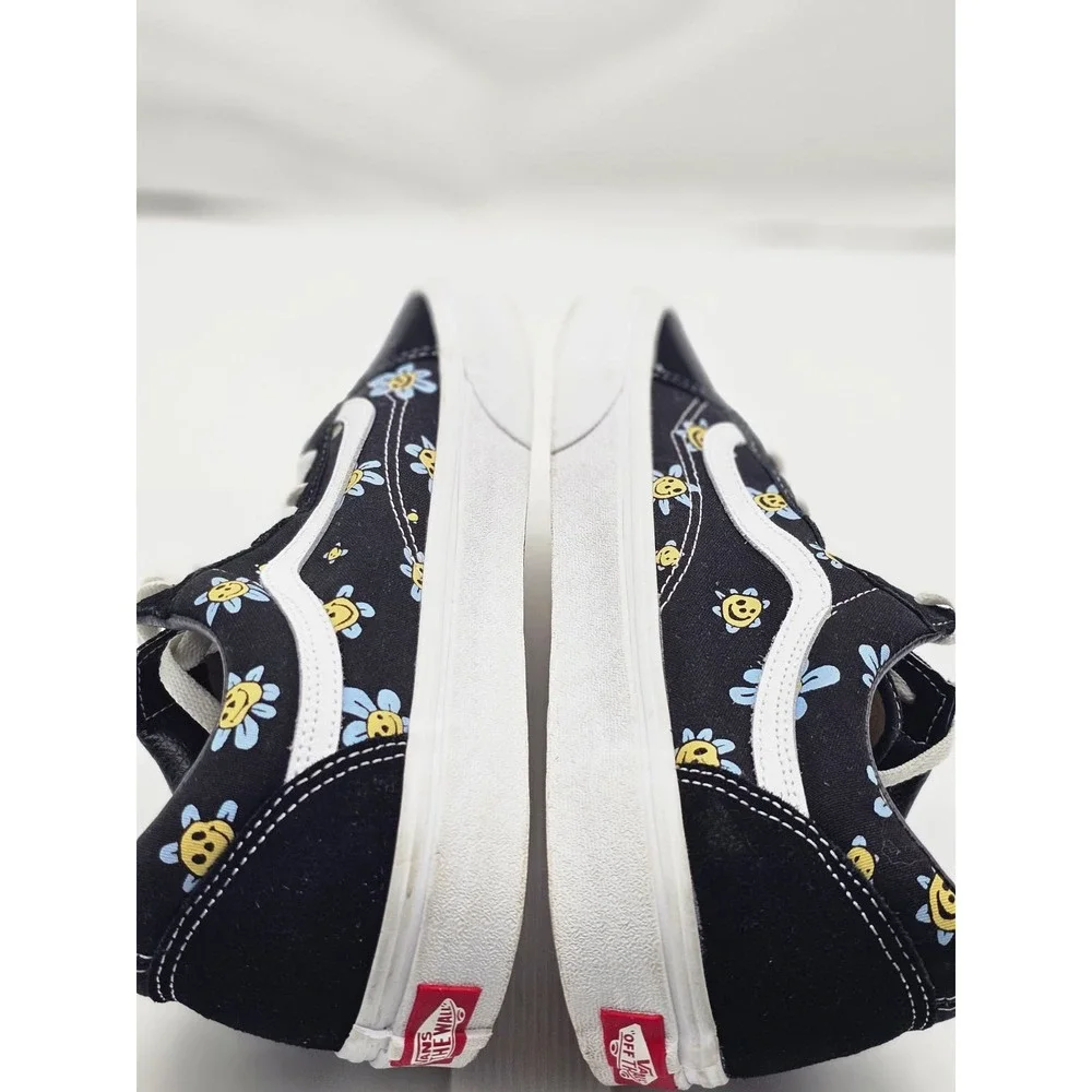 Vans Old Skool Sneakers Men 11.0 Women Black  Smiley Face Daisy Floral Print
